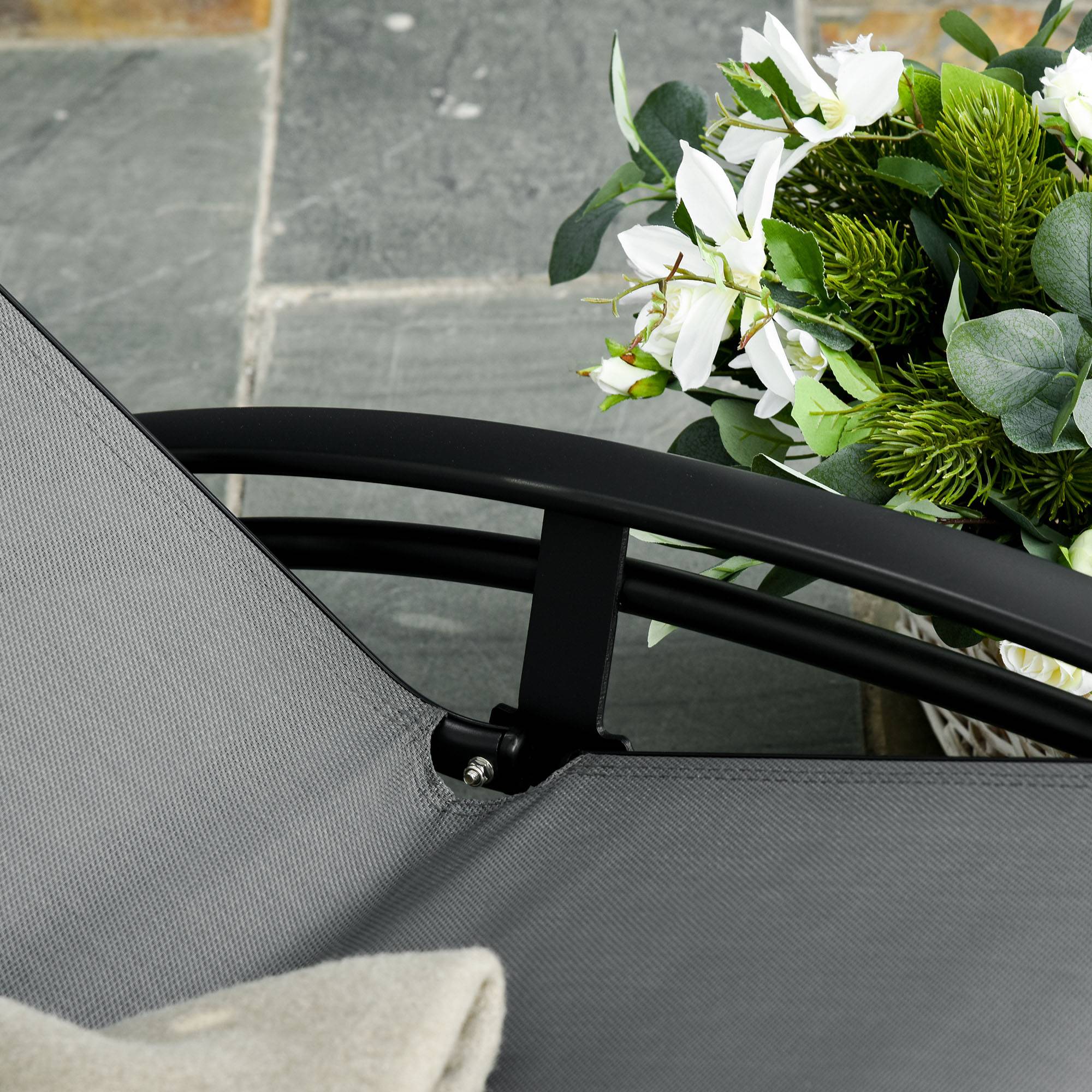 Chaise Longue Aluminium Inclinable 5 Positions avec Appui-Tête Amovible, Textilène, Jardin/Terrasse/Balcon, 171 x 64 x 82 cm, Gris - Image 10
