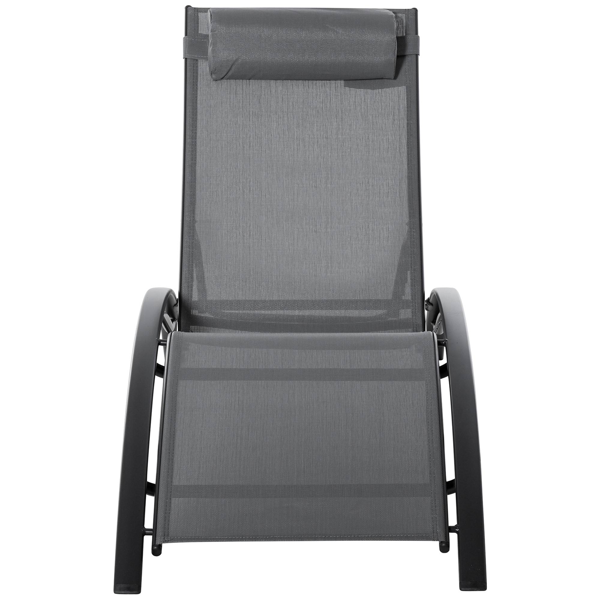 Chaise Longue Aluminium Inclinable 5 Positions avec Appui-Tête Amovible, Textilène, Jardin/Terrasse/Balcon, 171 x 64 x 82 cm, Gris - Image 2