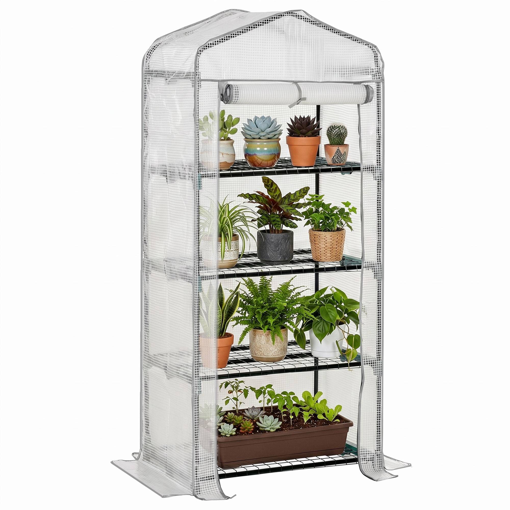Sans Marque - Serre aluminium mini-serre châssis froid 4 étagères 70x50x160 cm blanche - Image 1