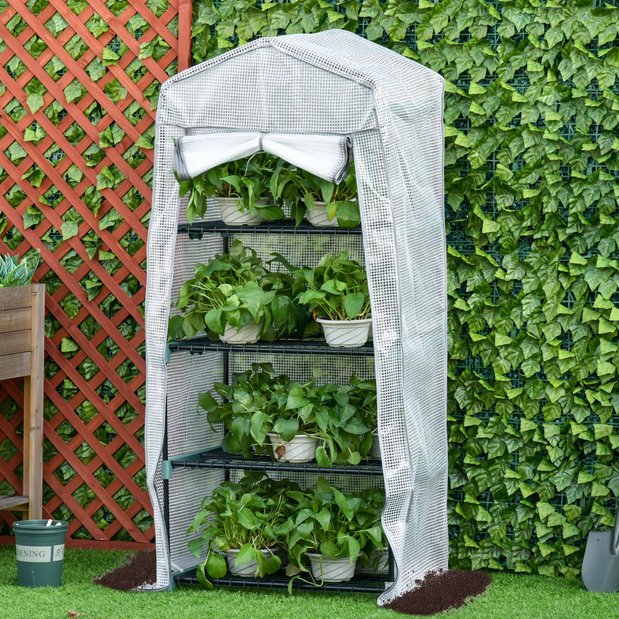 Sans Marque - Serre aluminium mini-serre châssis froid 4 étagères 70x50x160 cm blanche - Image 4