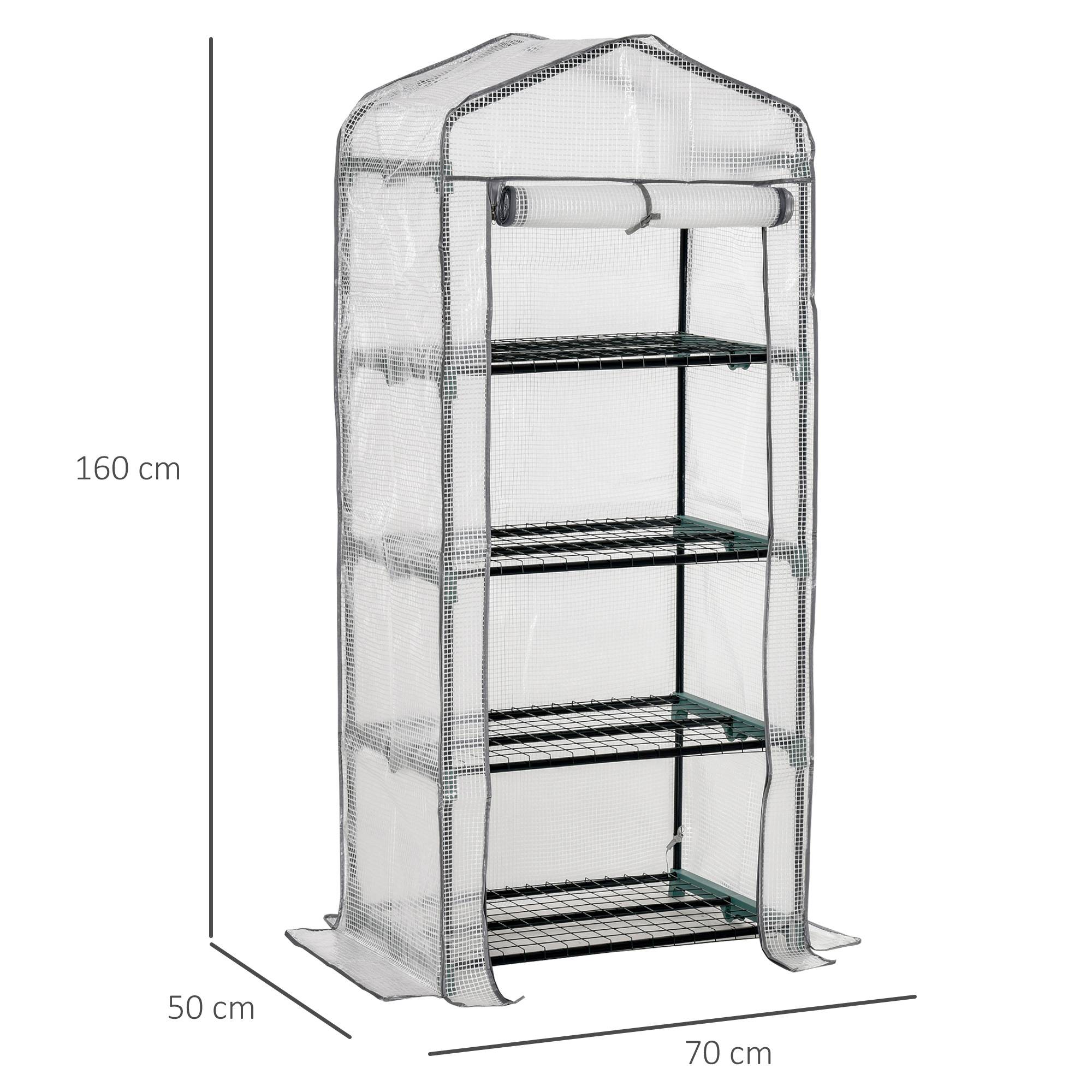 Sans Marque - Serre aluminium mini-serre châssis froid 4 étagères 70x50x160 cm blanche - Image 5