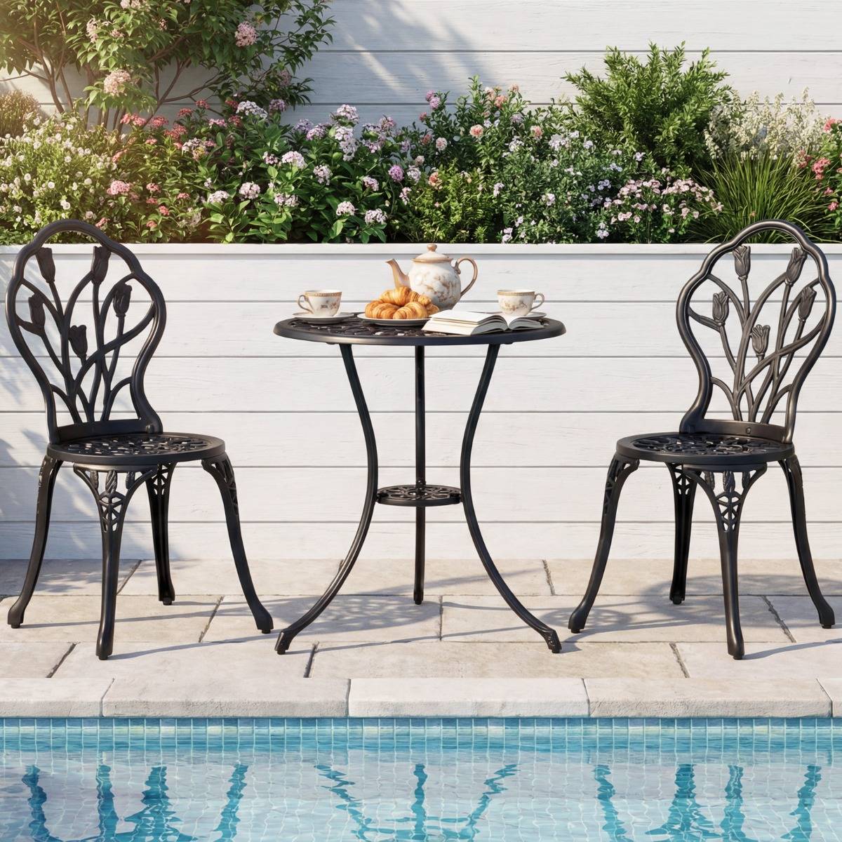 Salon de Jardin Fonte d'Aluminium Table et Chaises Extérieures Résistantes aux Intempéries avec Trou pour Parasol MAISON CHIC - Image 4