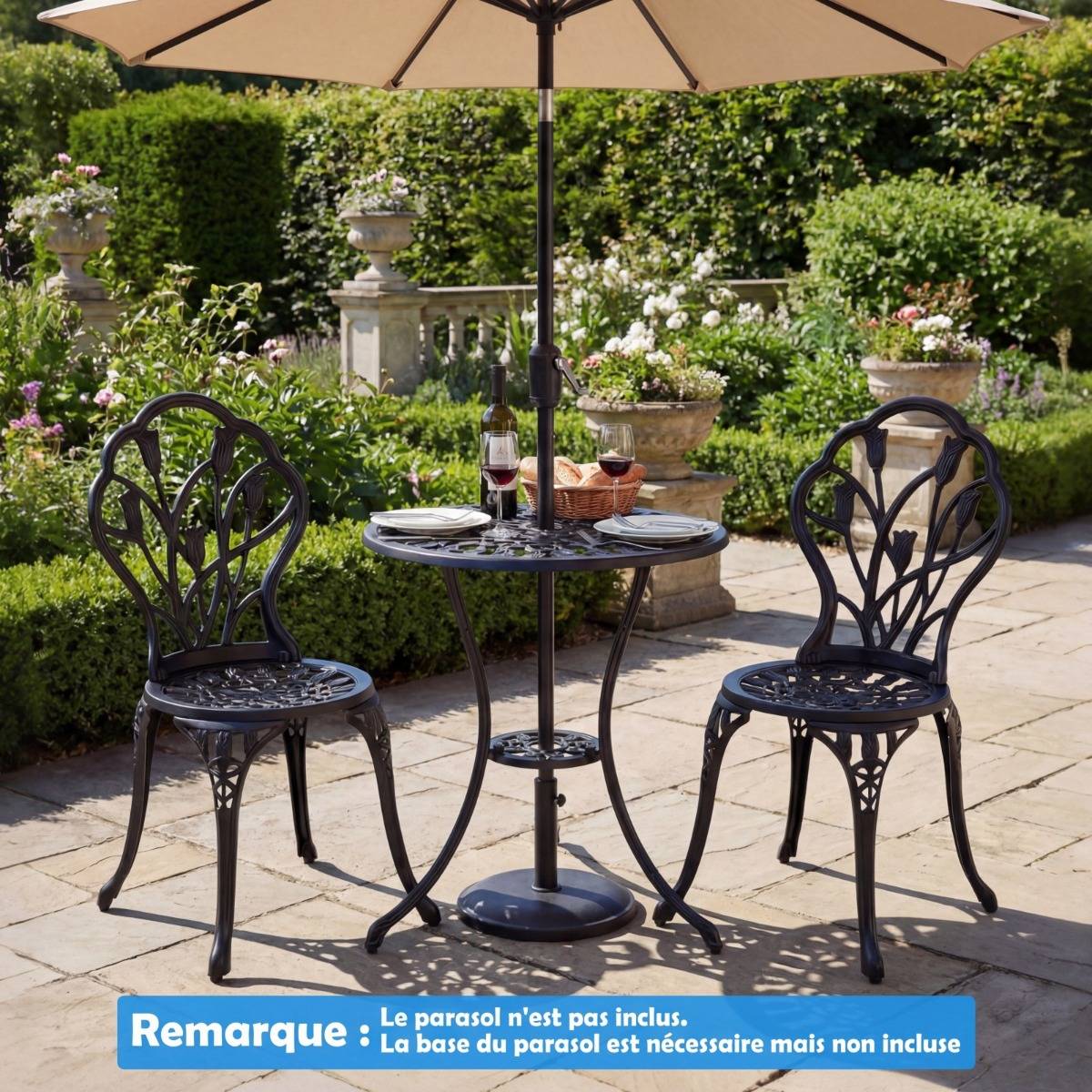 Salon de Jardin Fonte d'Aluminium Table et Chaises Extérieures Résistantes aux Intempéries avec Trou pour Parasol MAISON CHIC - Image 3