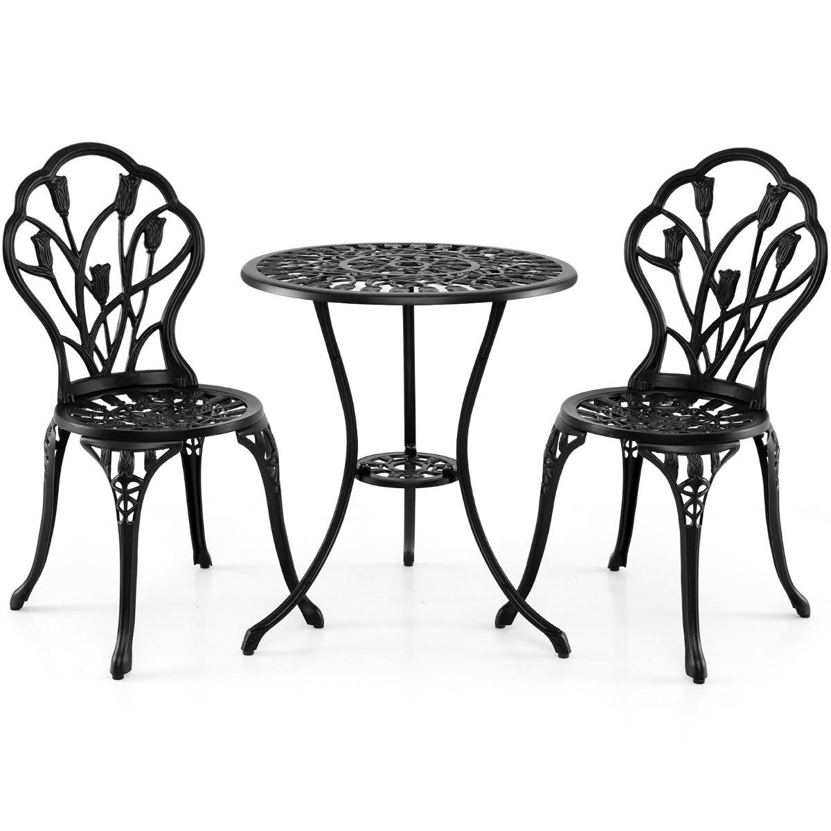Salon de Jardin Fonte d'Aluminium Table et Chaises Extérieures Résistantes aux Intempéries avec Trou pour Parasol MAISON CHIC - Image 1