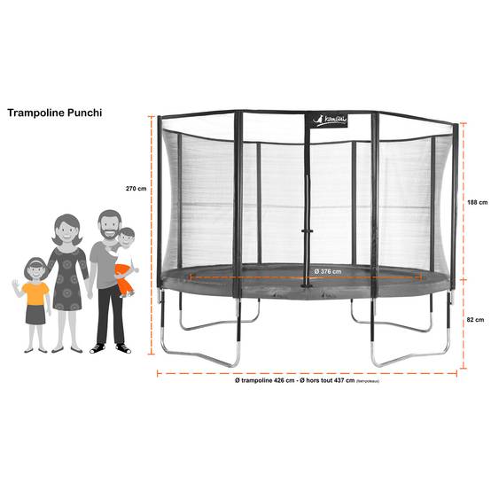 Kangui - Trampoline de jardin Ø 430cm + filet de sécurité - PUNCHI 430 Bleu Kangui - Image 4