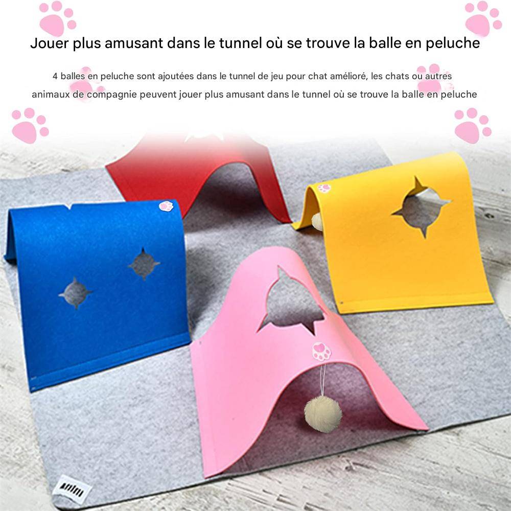 Jouet en feutre épais pour chat, tunnel pliable et modifiable, grande taille 90x90x20 cm Lytech - Image 3