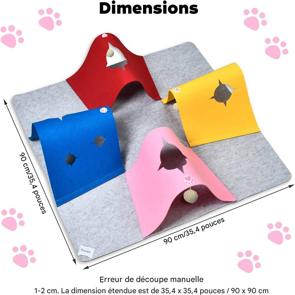 Jouet en feutre épais pour chat, tunnel pliable et modifiable, grande taille 90x90x20 cm Lytech - Image 2