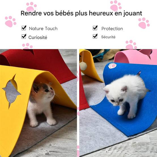 Jouet en feutre épais pour chat, tunnel pliable et modifiable, grande taille 90x90x20 cm Lytech - Image 4