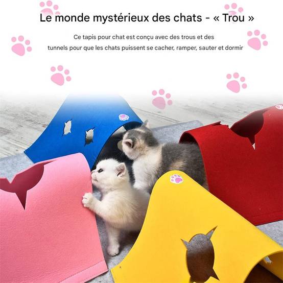 Jouet en feutre épais pour chat, tunnel pliable et modifiable, grande taille 90x90x20 cm Lytech - Image 5