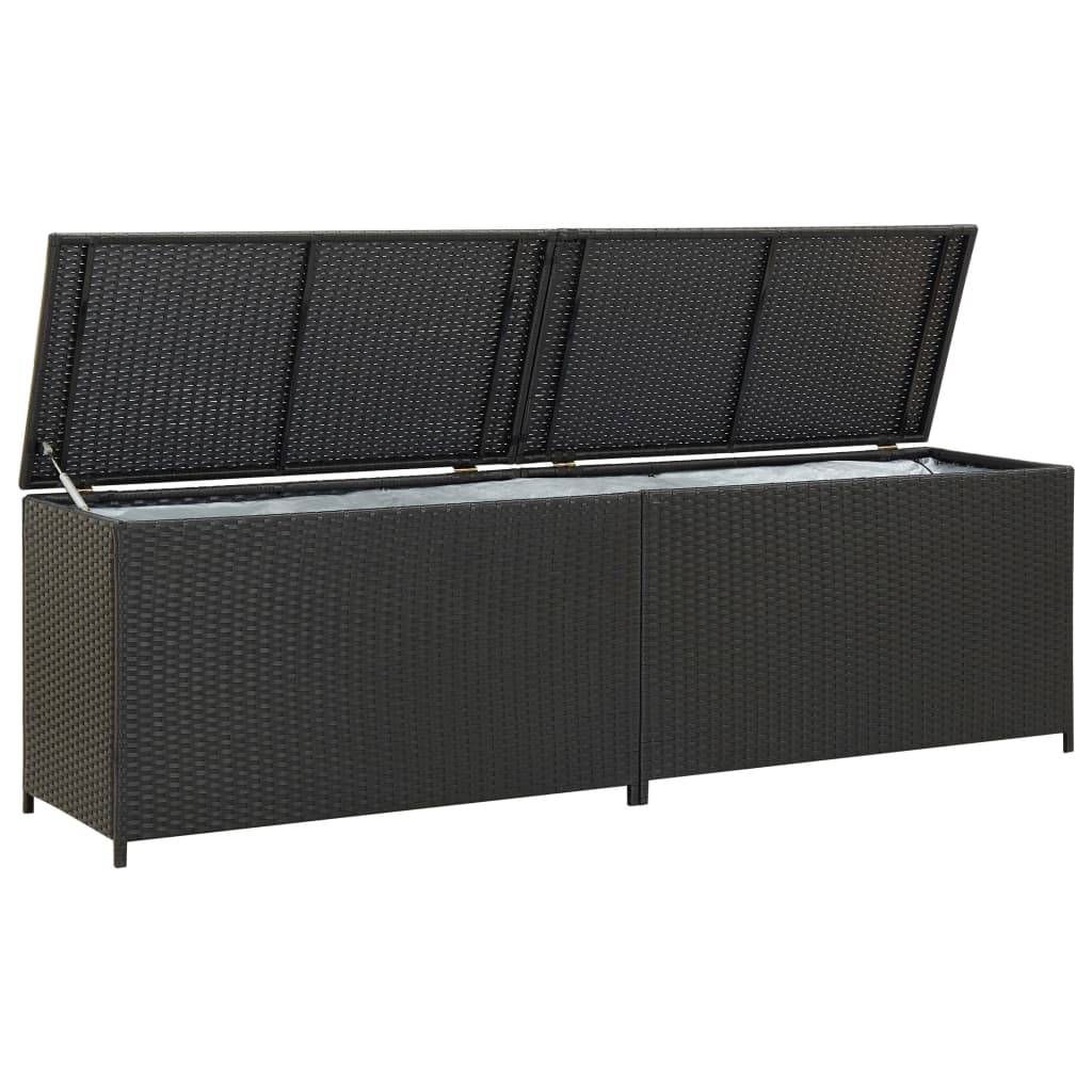 Coffre boîte meuble de jardin rangement résine tressée 200 x 50 x 60 cm noir - Image 1