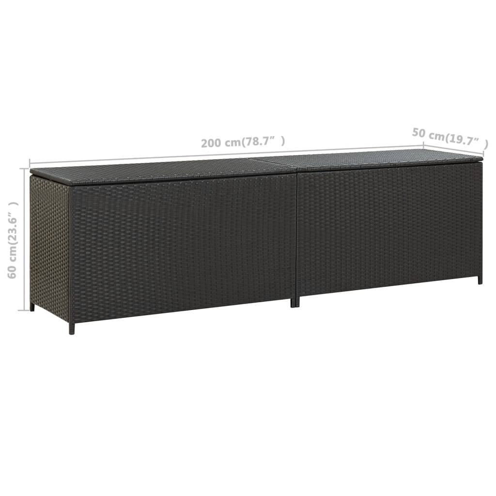 Coffre boîte meuble de jardin rangement résine tressée 200 x 50 x 60 cm noir - Image 8