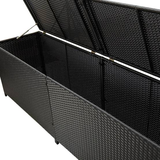 Coffre boîte meuble de jardin rangement résine tressée 200 x 50 x 60 cm noir - Image 4