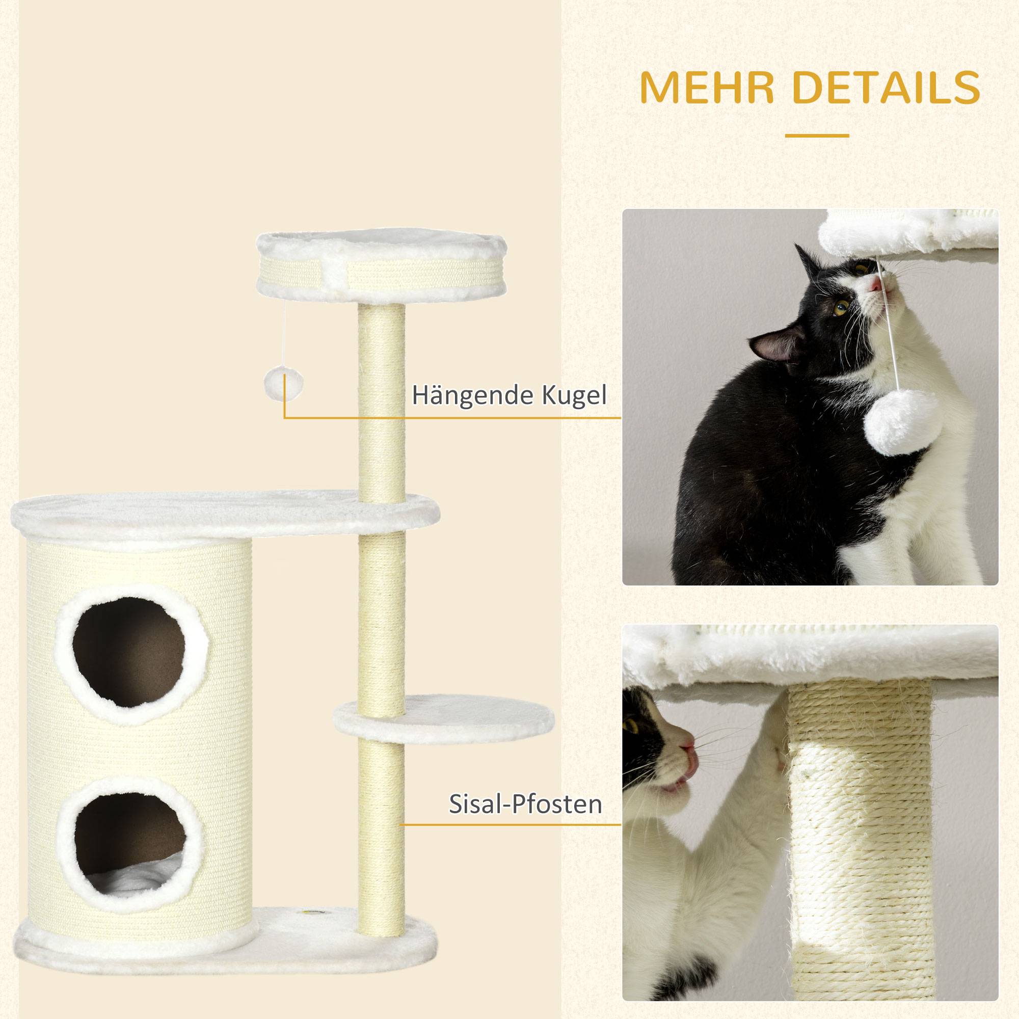 Arbre à chat PawHut avec colonne à griffer, 1 lit et jouets, 59 x 35 x 100 cm, blanc crème - Image 7
