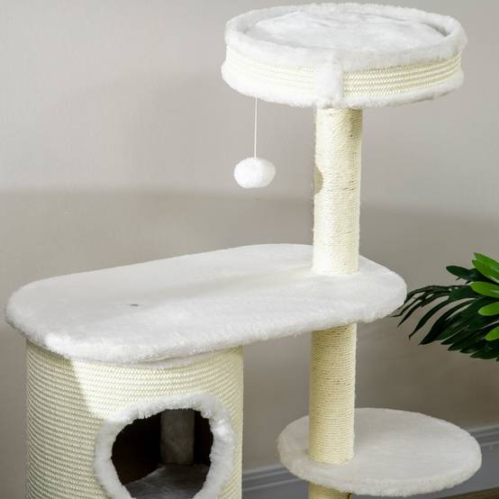 Arbre à chat PawHut avec colonne à griffer, 1 lit et jouets, 59 x 35 x 100 cm, blanc crème - Image 10
