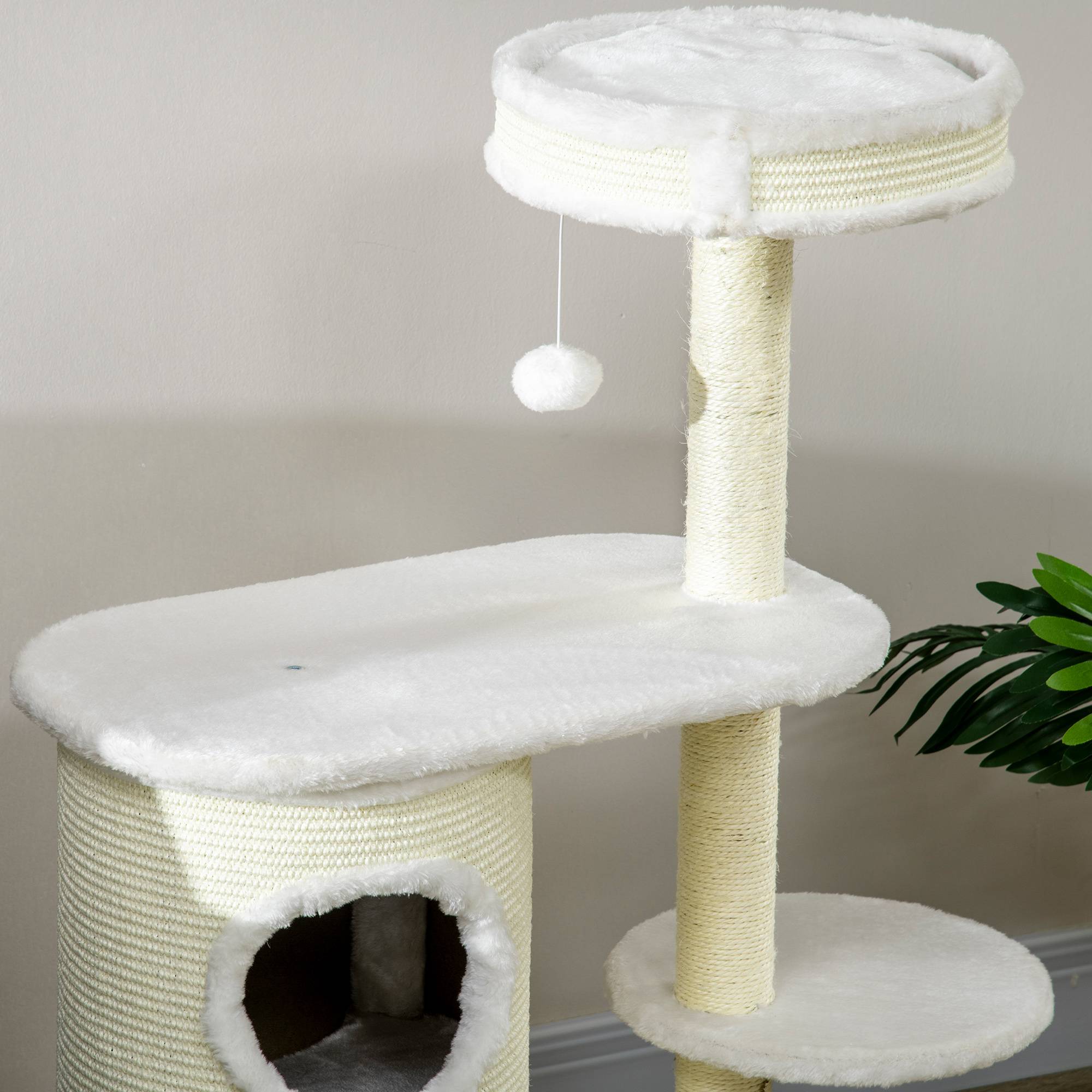 Arbre à chat PawHut avec colonne à griffer, 1 lit et jouets, 59 x 35 x 100 cm, blanc crème - Image 10