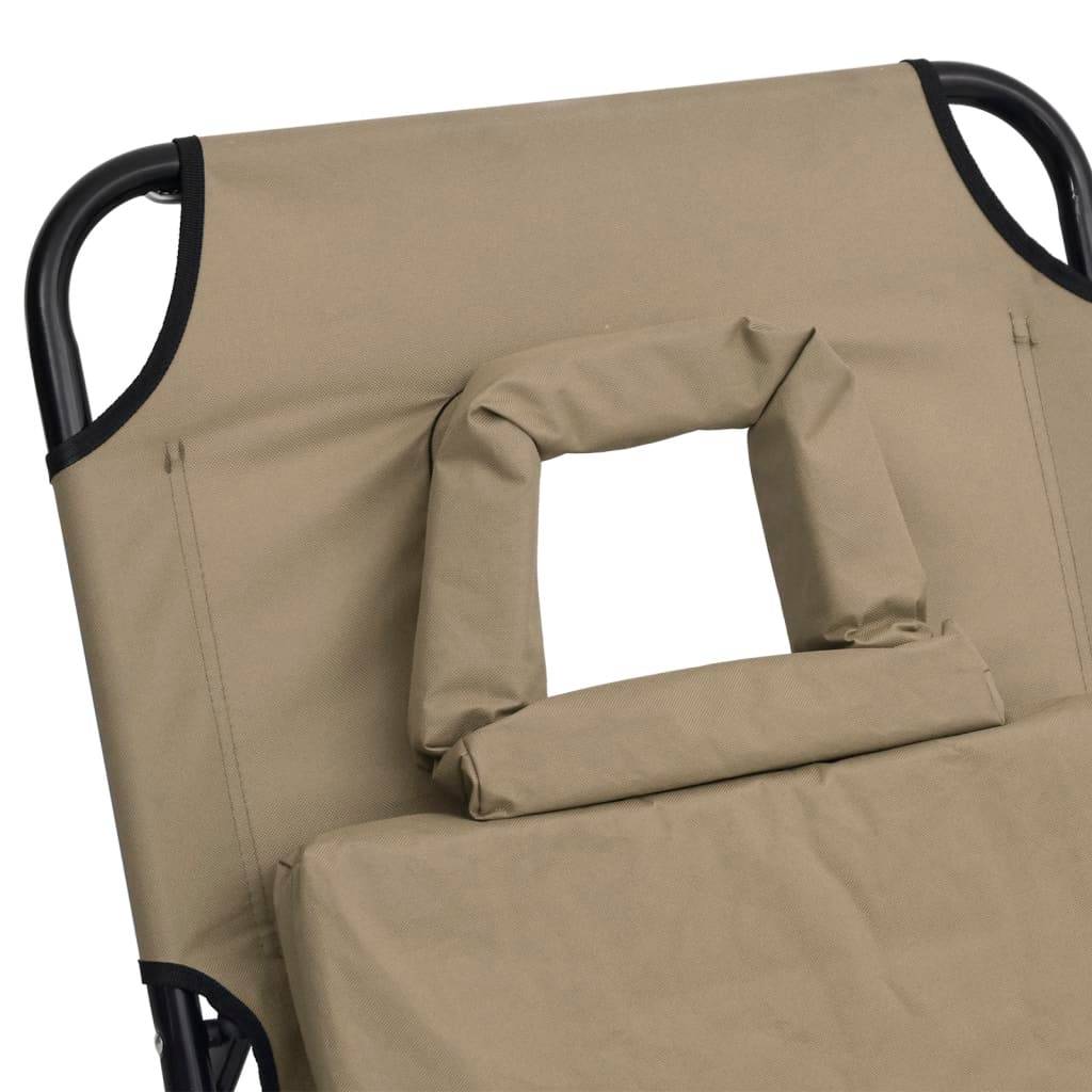 Chaise longue | Transat | Bain de soleil pliante taupe tissu oxford acier enduit de poudre - Image 8