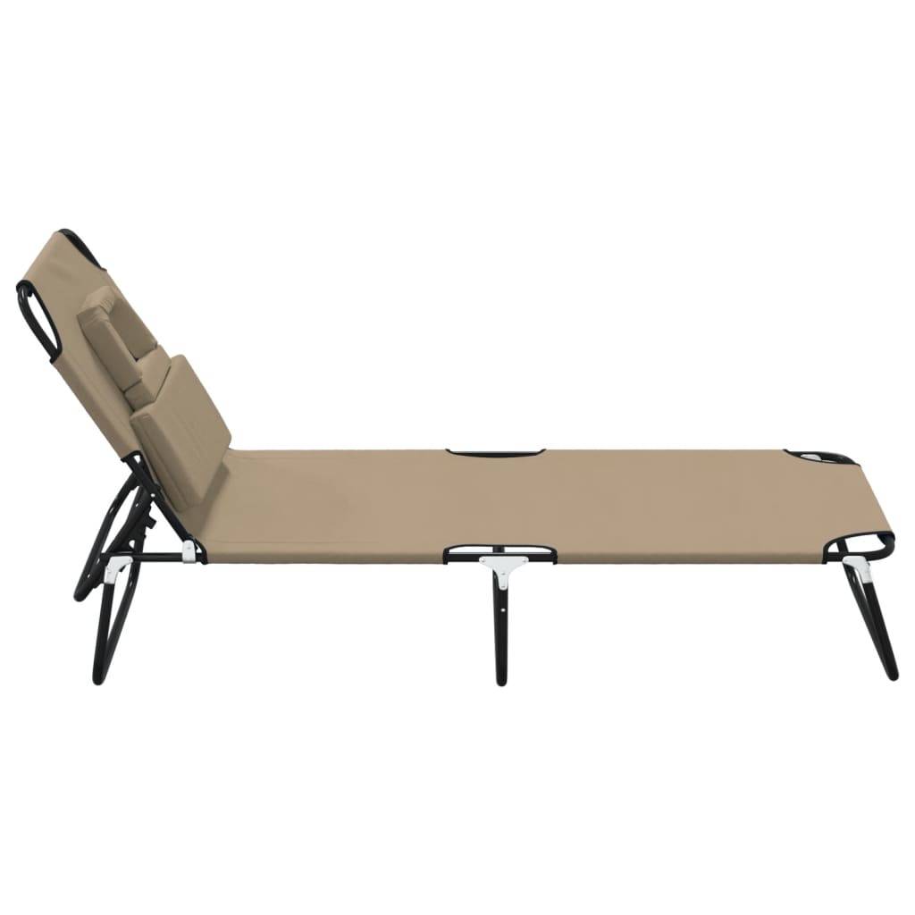 Chaise longue | Transat | Bain de soleil pliante taupe tissu oxford acier enduit de poudre - Image 4