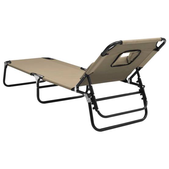 Chaise longue | Transat | Bain de soleil pliante taupe tissu oxford acier enduit de poudre - Image 5