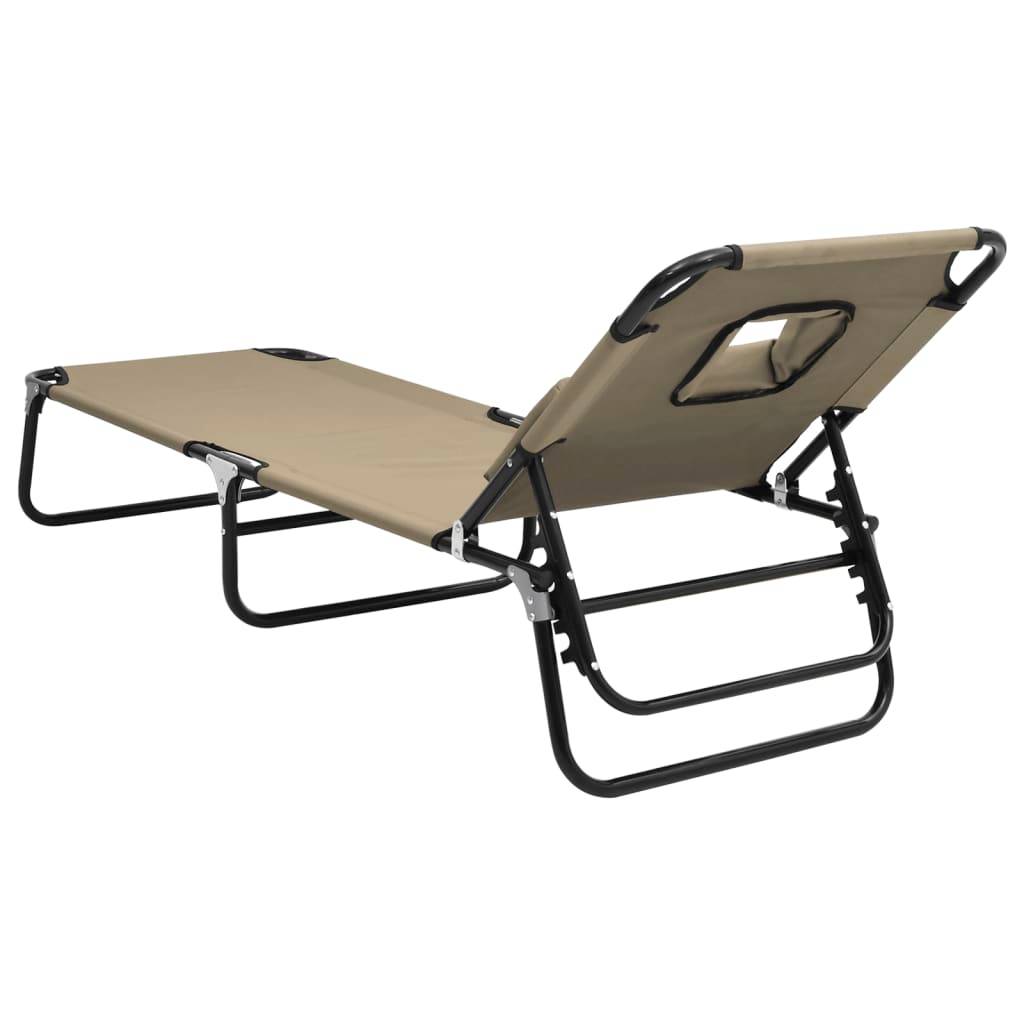 Chaise longue | Transat | Bain de soleil pliante taupe tissu oxford acier enduit de poudre - Image 5