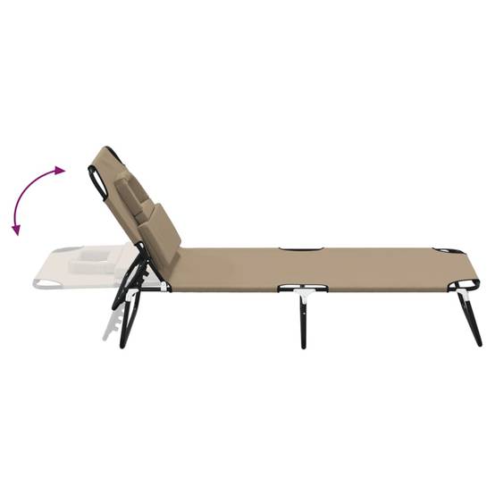 Chaise longue | Transat | Bain de soleil pliante taupe tissu oxford acier enduit de poudre - Image 6