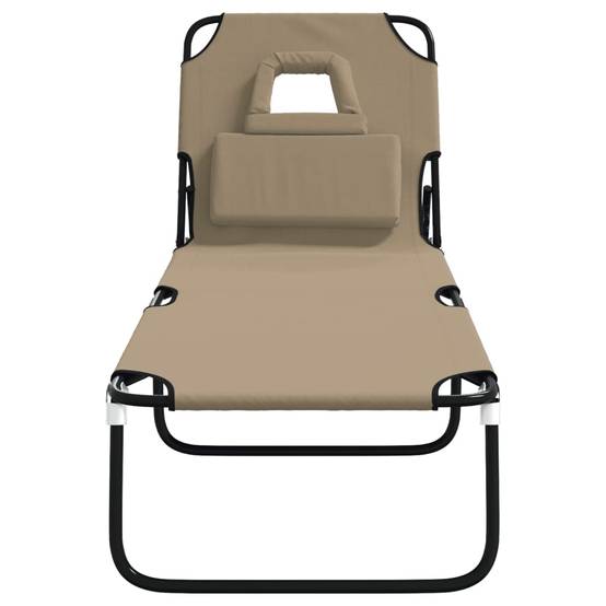 Chaise longue | Transat | Bain de soleil pliante taupe tissu oxford acier enduit de poudre - Image 3