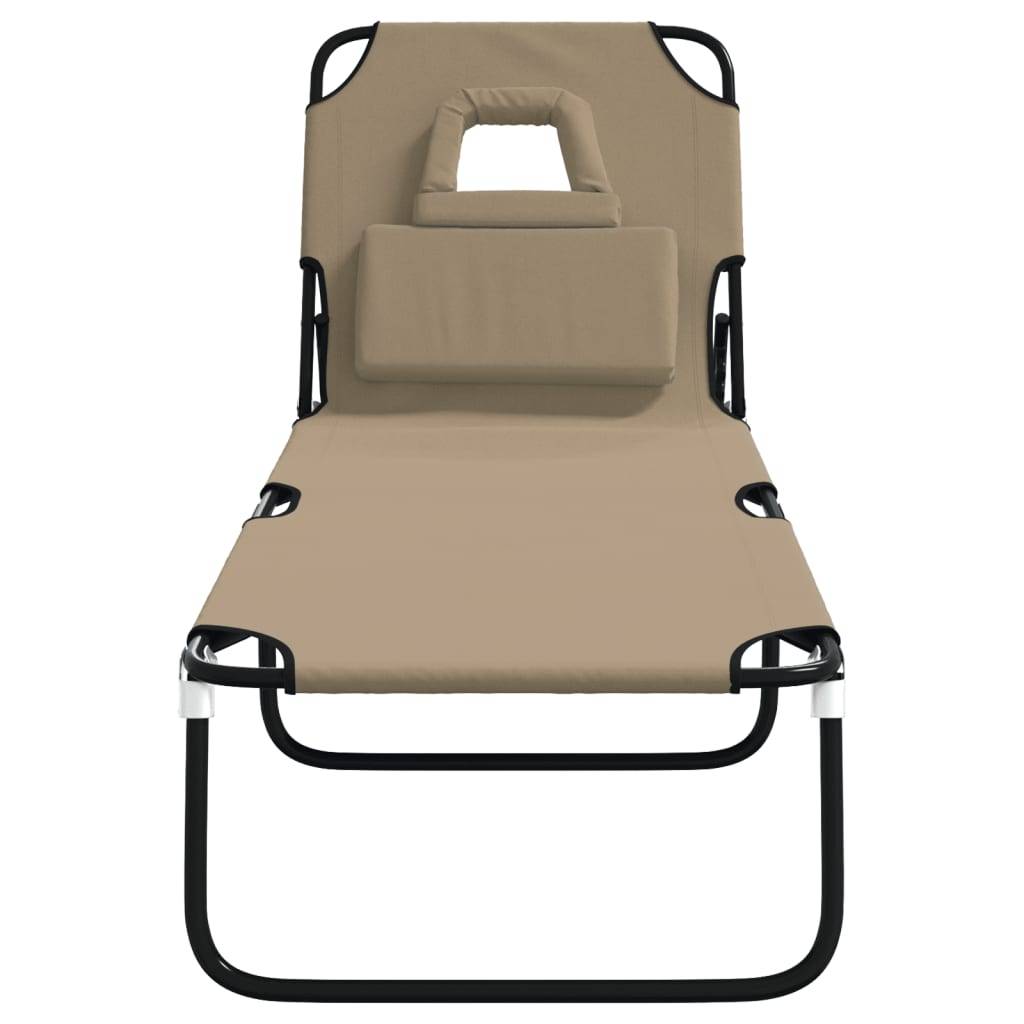 Chaise longue | Transat | Bain de soleil pliante taupe tissu oxford acier enduit de poudre - Image 3