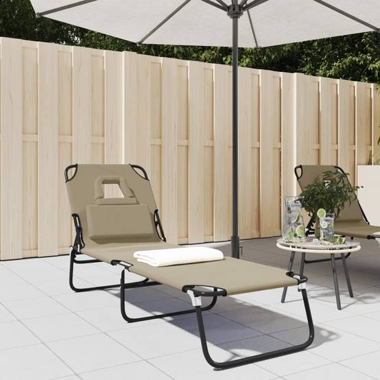 Chaise longue | Transat | Bain de soleil pliante taupe tissu oxford acier enduit de poudre - Image 2