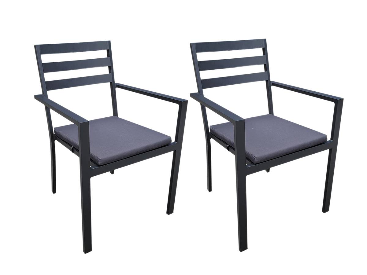 Lot de 2 Fauteuils de jardin en aluminium avec coussin gris Palma - Jardiline - Imagen 1
