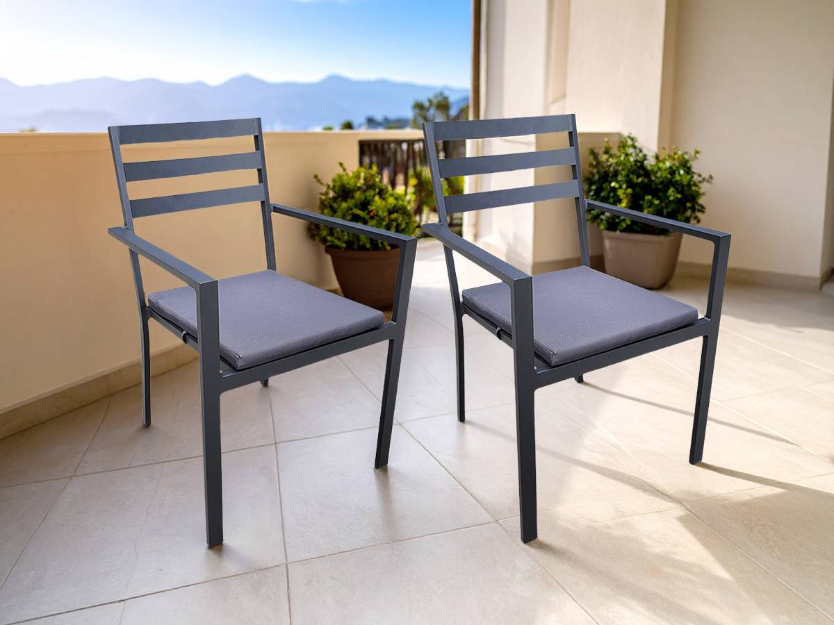 Lot de 2 Fauteuils de jardin en aluminium avec coussin gris Palma - Jardiline - Imagen 2