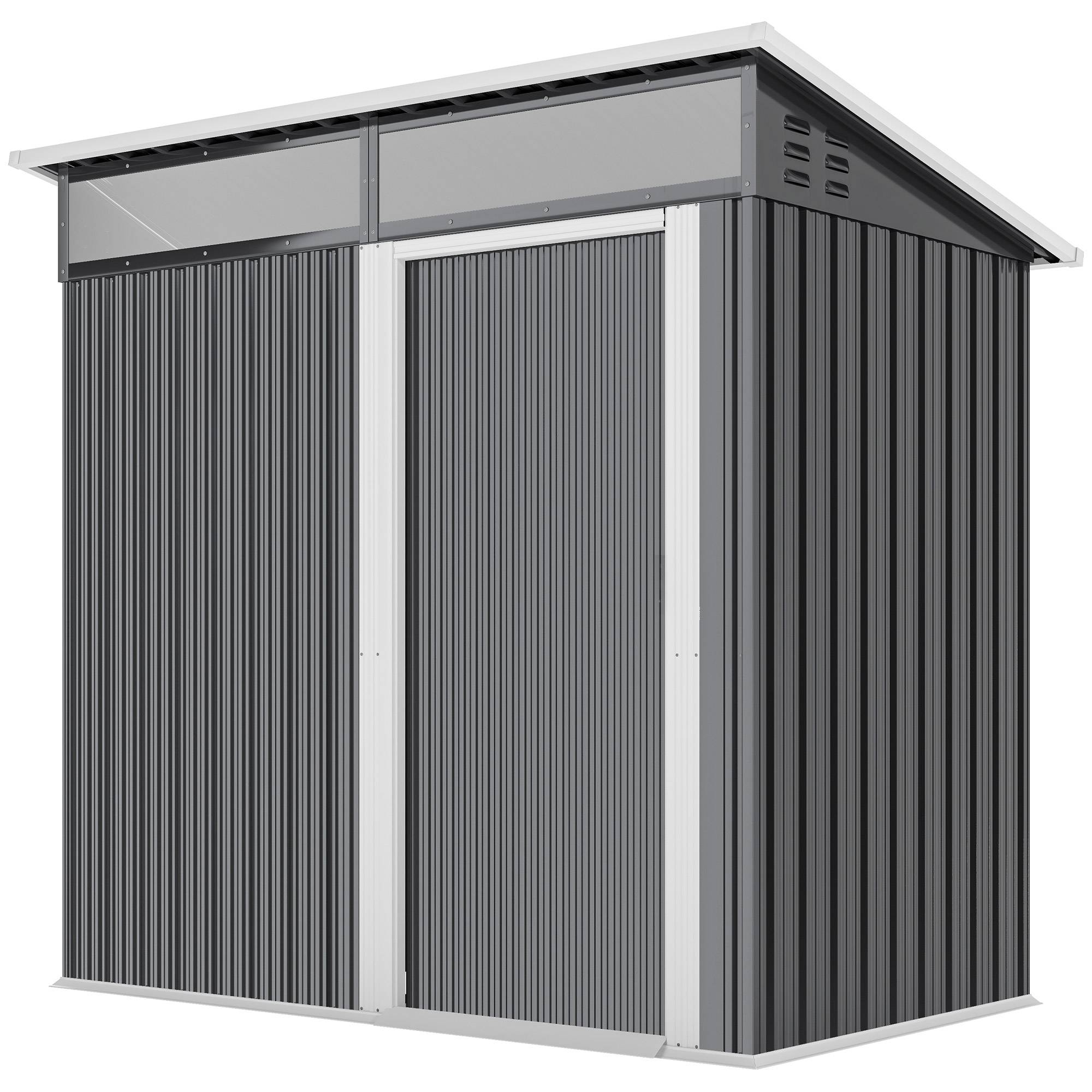 Abri de jardin en métal avec porte coulissante, fenêtres et ventilation pour le rangement extérieur 195 x 122 x 159/182 cm Gris - Image 2