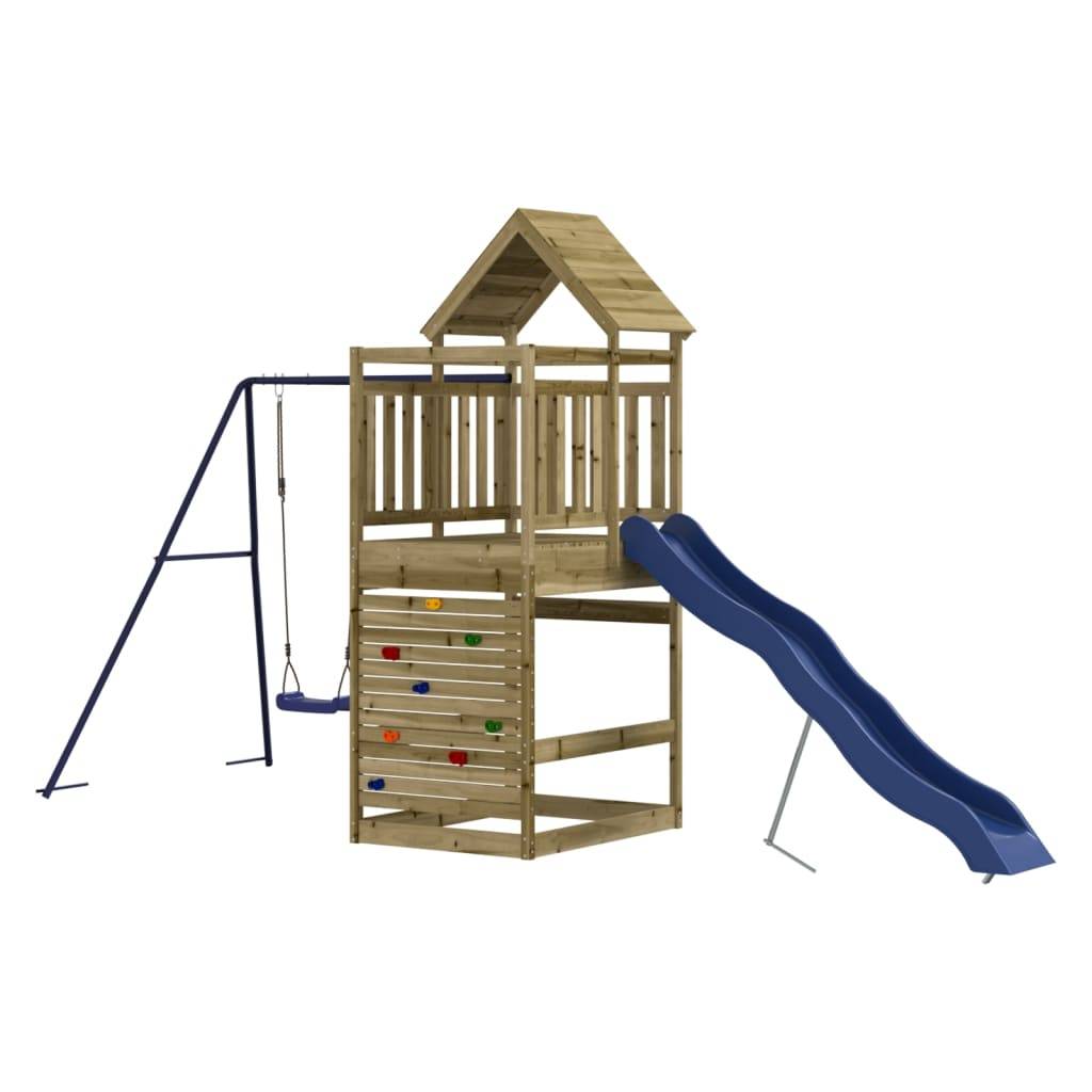 Helloshop26 - Aire de jeux d'extérieur balançoires toboggan portiques robuste jeux jardin 454 x 199 x 249 cm bois de pin imprégné - Imagen 1