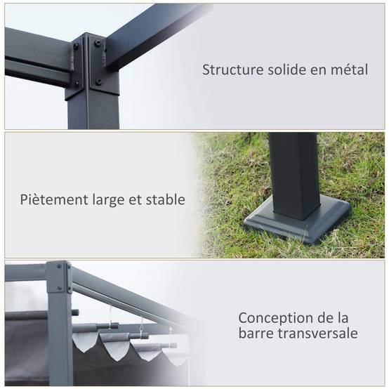 Outsunny - Pergola coulissante rétractable 4x3m structure métal époxy anticorrosion toile polyester 180g/m² gris foncé - Outsunny - Image 5
