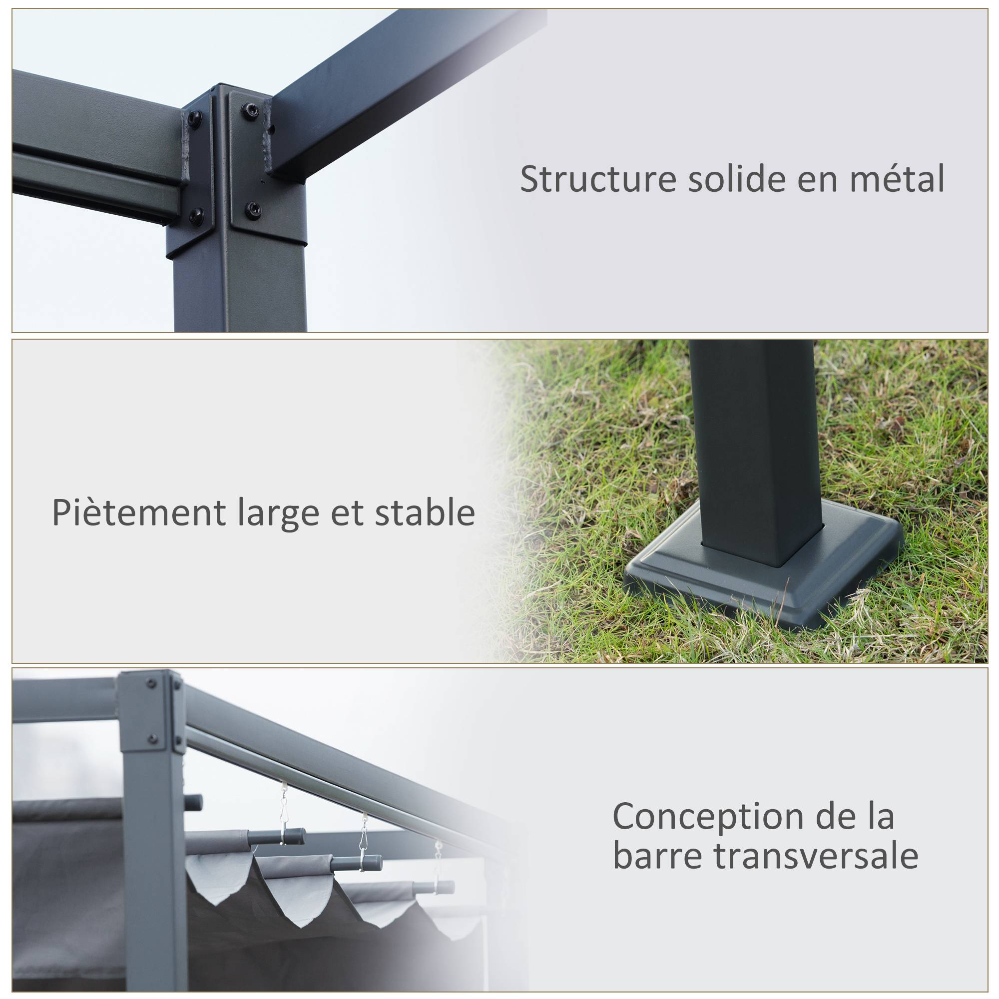 Outsunny - Pergola coulissante rétractable 4x3m structure métal époxy anticorrosion toile polyester 180g/m² gris foncé - Outsunny - Image 5