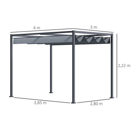 Outsunny - Pergola coulissante rétractable 4x3m structure métal époxy anticorrosion toile polyester 180g/m² gris foncé - Outsunny - Image 3