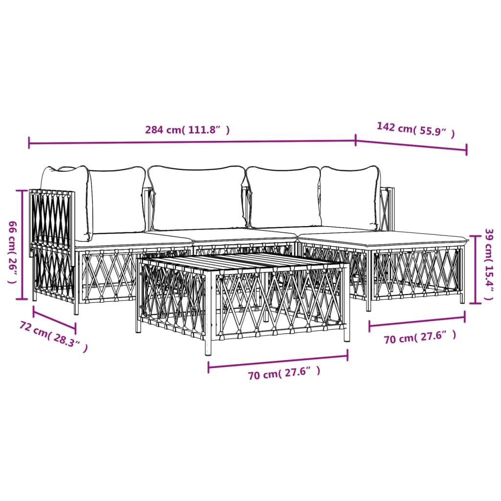 Helloshop26 - Salon de jardin meuble d'extérieur ensemble de mobilier 4 pièces avec coussins blanc acier - Imagen 6