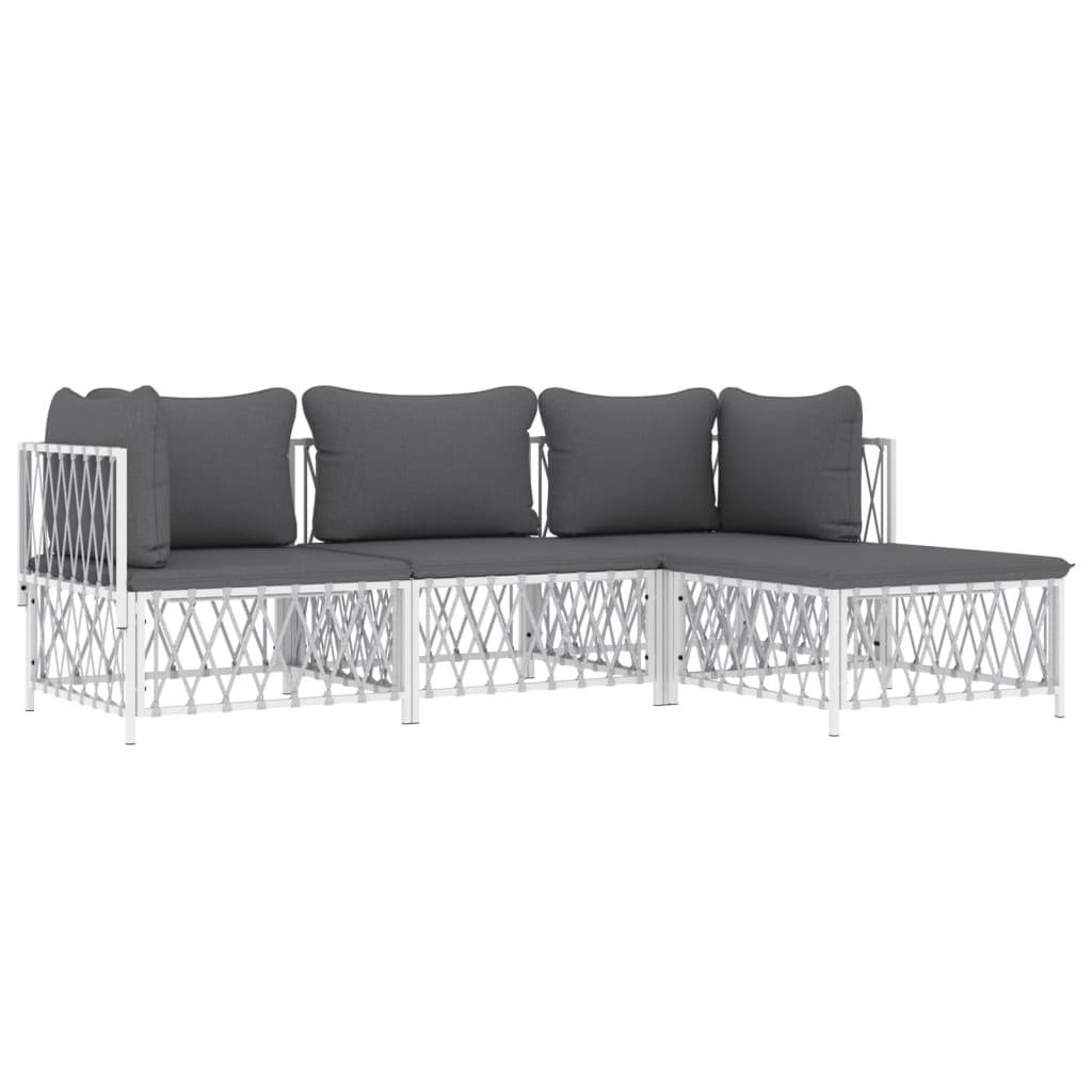 Helloshop26 - Salon de jardin meuble d'extérieur ensemble de mobilier 4 pièces avec coussins blanc acier - Imagen 1