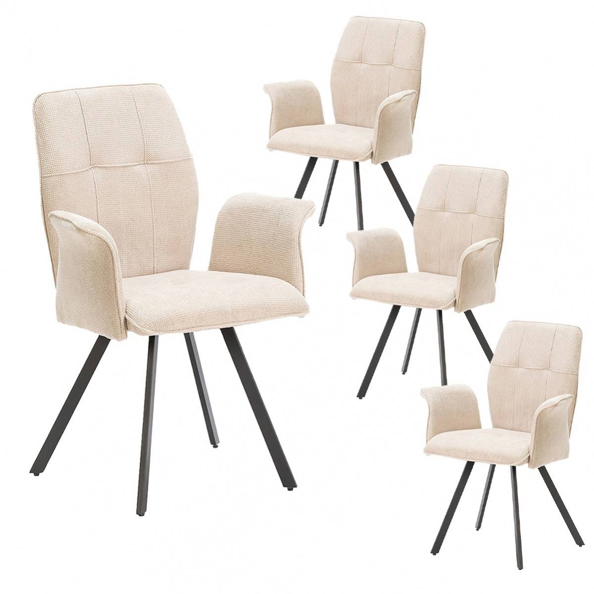 ALTOBUY - Lot de 4 Fauteuils Tissu Beige Effet Tricoté Pieds Métal Noir - SELMA