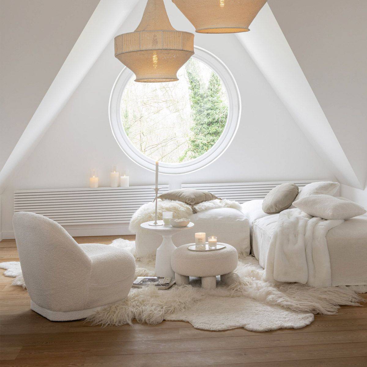 J-Line - Fauteuil Design Bouclette "Teddy" 88cm Blanc - Image 8