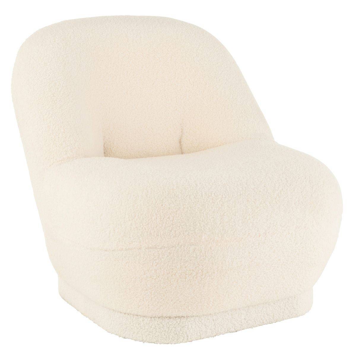 J-Line - Fauteuil Design Bouclette "Teddy" 88cm Blanc - Image 1