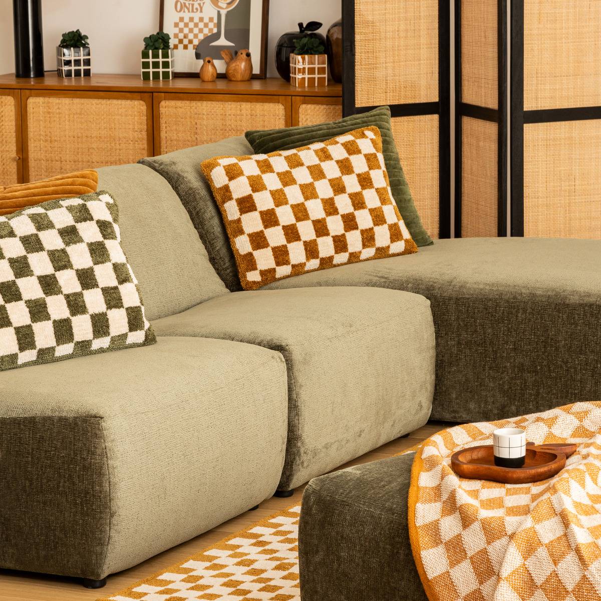Atmosphera - Coussin damier Itha jaune ocre 38x58cm - Atmosphera Créateur d'intérieur - Imagen 1