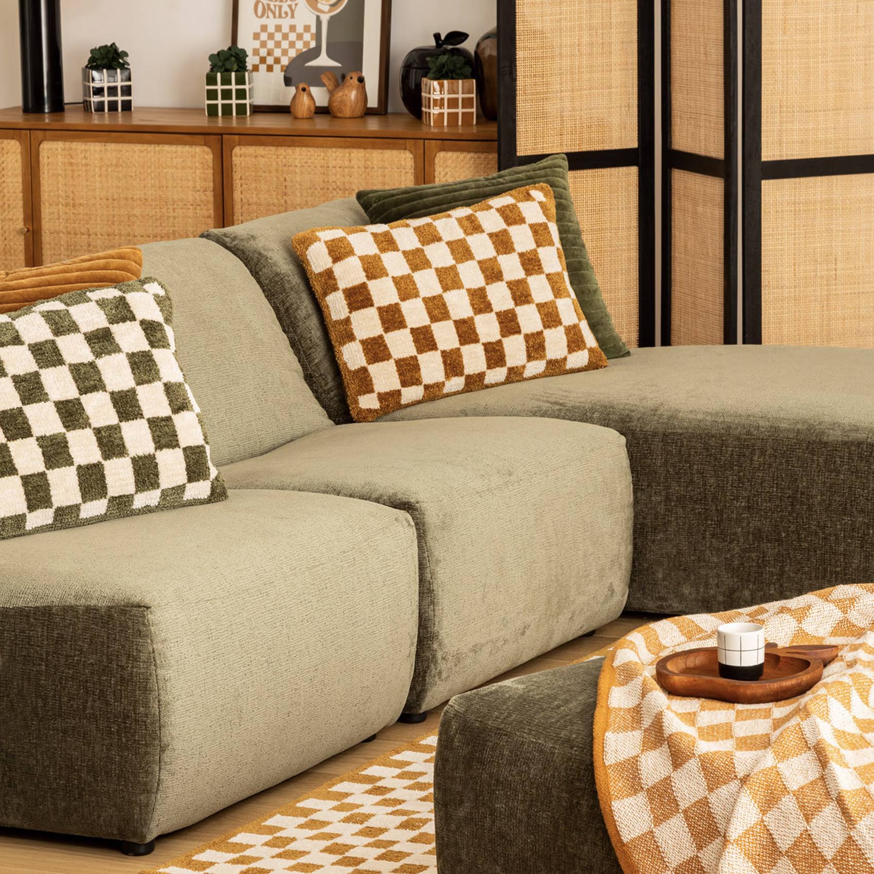 Atmosphera - Coussin damier Itha jaune ocre 38x58cm - Atmosphera Créateur d'intérieur - Imagen 6