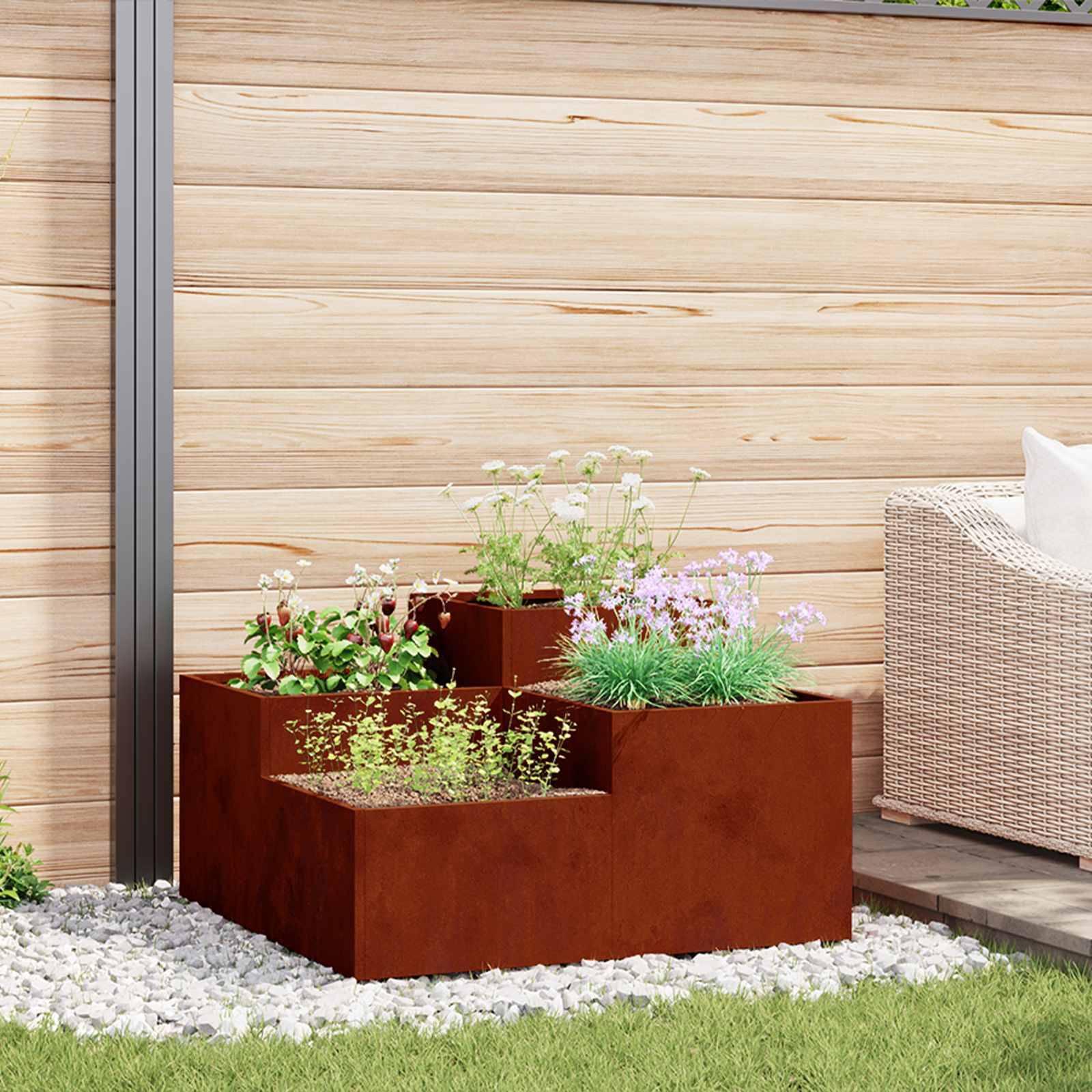ComfortXL - Grand Carré Potager Acier Corten 100x100 cm Jardin Bac à Fleurs Haut Design Rouillé - ComfortXL Outdoor Living - Image 1