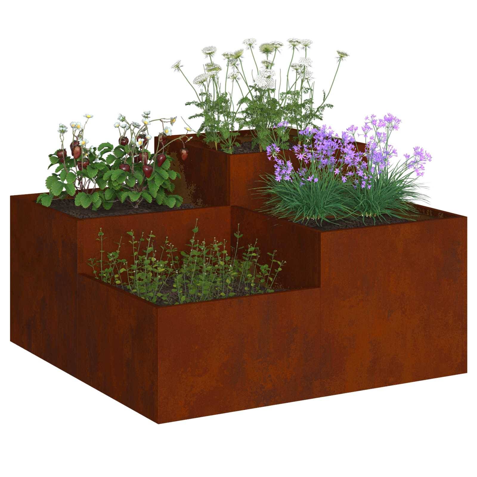 ComfortXL - Grand Carré Potager Acier Corten 100x100 cm Jardin Bac à Fleurs Haut Design Rouillé - ComfortXL Outdoor Living - Image 3