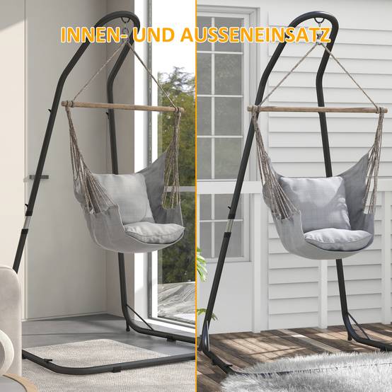 Support pour fauteuil suspendu métal extérieur hauteur réglable 133x116x230cm noir - ComfortXL Outdoor Living - Image 7