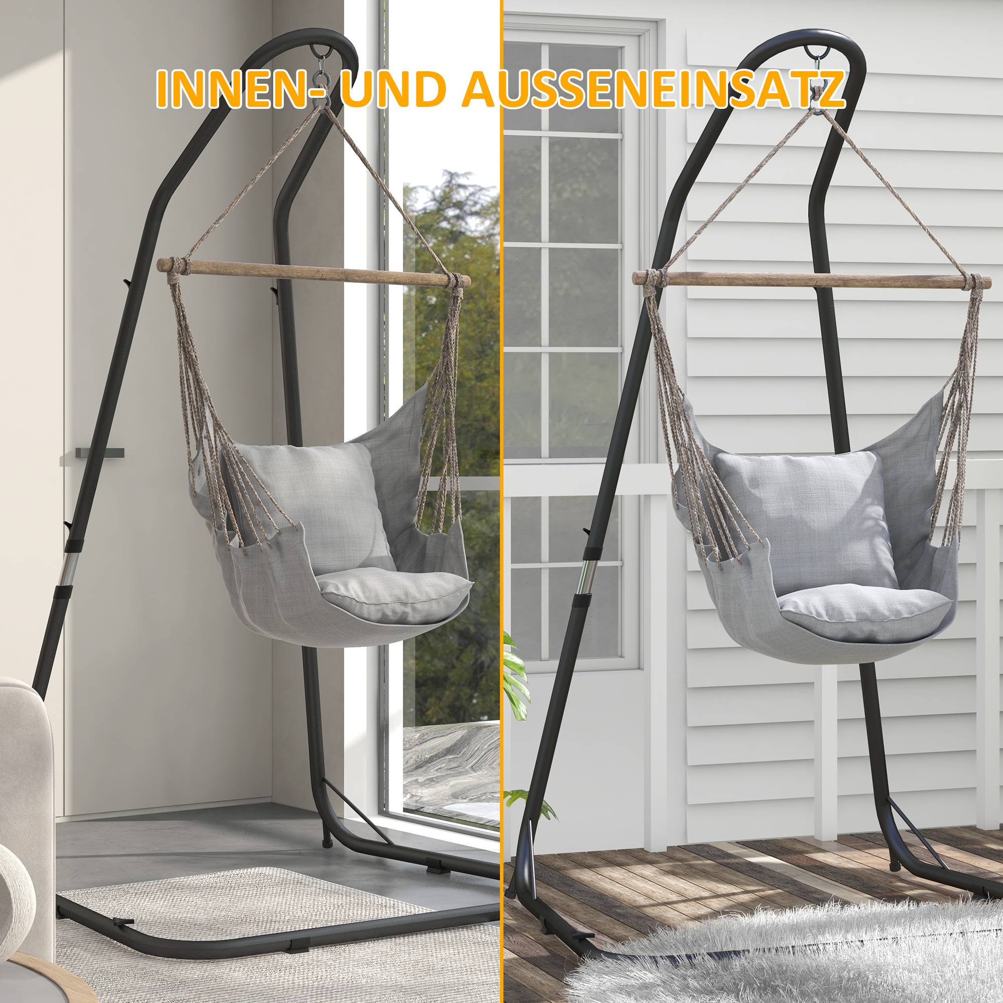 Support pour fauteuil suspendu métal extérieur hauteur réglable 133x116x230cm noir - ComfortXL Outdoor Living - Image 7