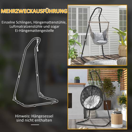 Support pour fauteuil suspendu métal extérieur hauteur réglable 133x116x230cm noir - ComfortXL Outdoor Living - Image 8