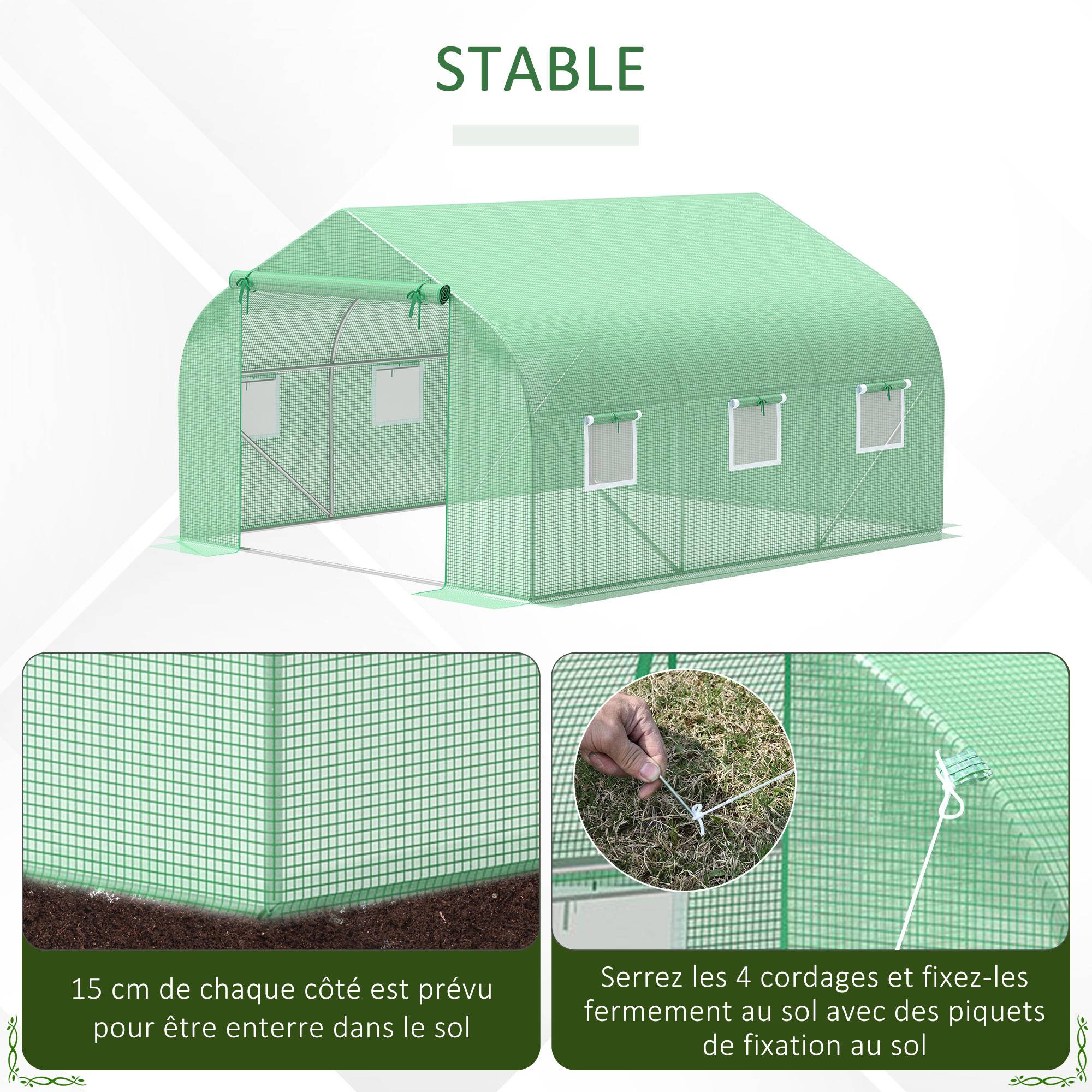ComfortXL - Serre tunnel acier PE pour potager protection UV anti-intempéries 350x300cm Vert - ComfortXL Outdoor Living - Image 8