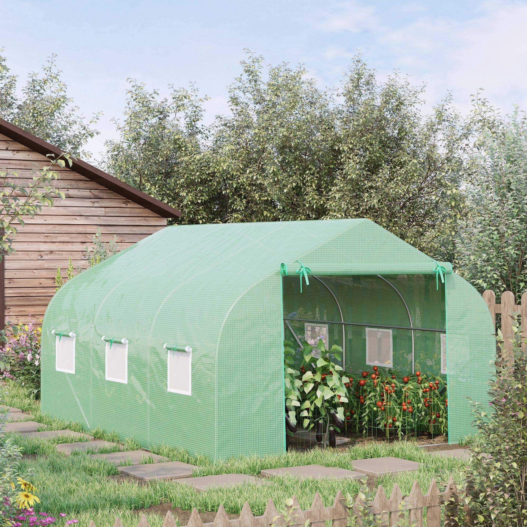 ComfortXL - Serre tunnel acier PE pour potager protection UV anti-intempéries 350x300cm Vert - ComfortXL Outdoor Living - Image 3