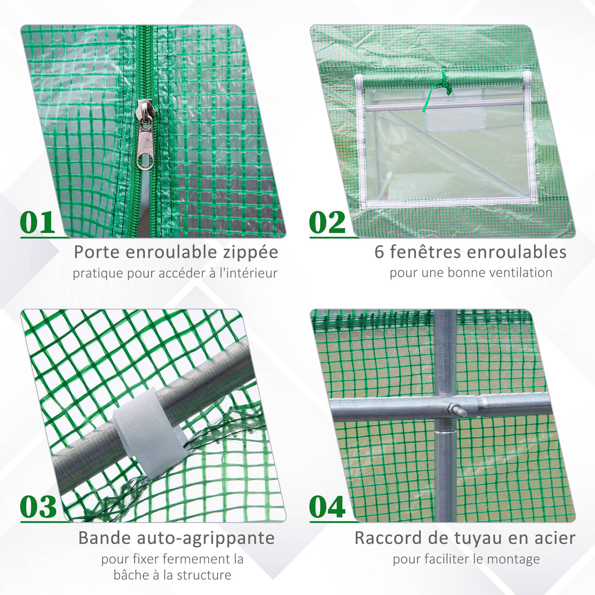 ComfortXL - Serre tunnel acier PE pour potager protection UV anti-intempéries 350x300cm Vert - ComfortXL Outdoor Living - Image 7