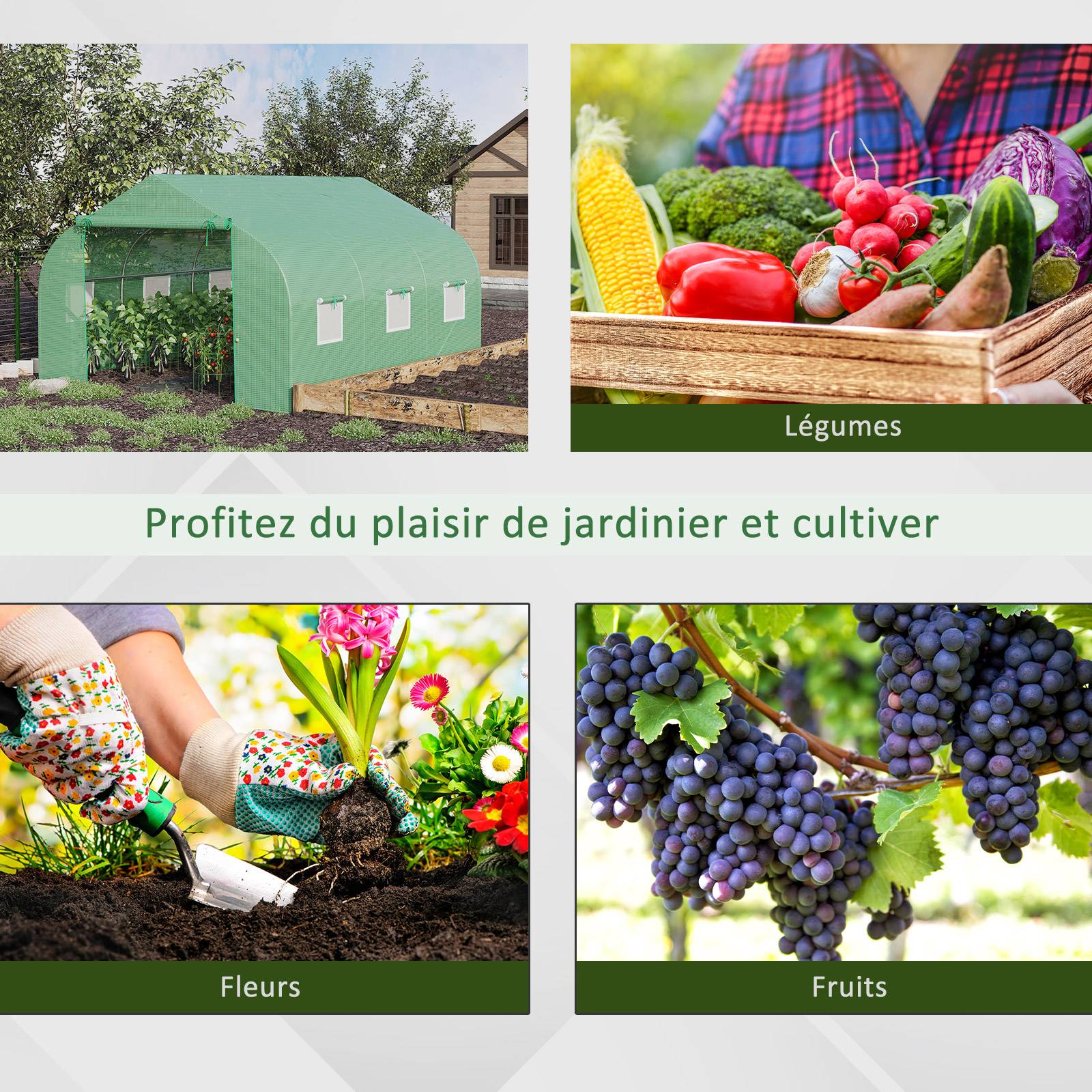 ComfortXL - Serre tunnel acier PE pour potager protection UV anti-intempéries 350x300cm Vert - ComfortXL Outdoor Living - Image 9